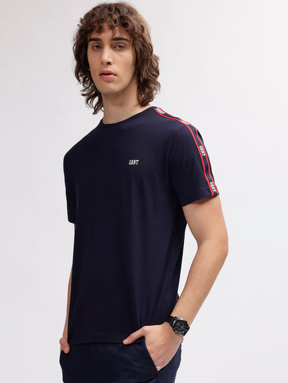 Gant Men Navy Blue Solid Round Neck Short Sleeves T-shirt