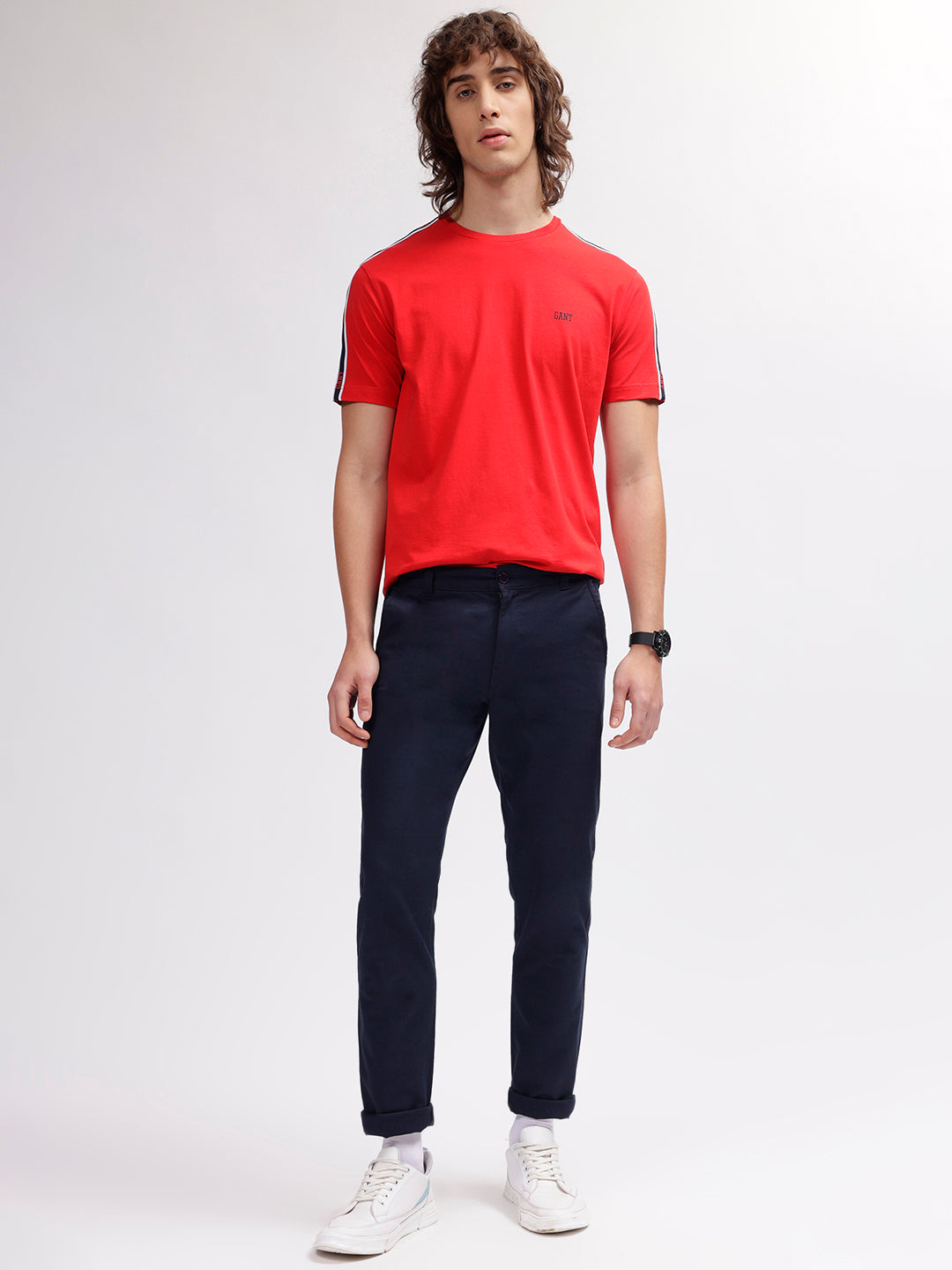 Gant Men Red Solid Round Neck Short Sleeves T-shirt