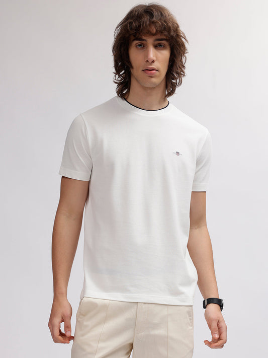 Gant Men Off White Solid Round Neck Short Sleeves T-shirt