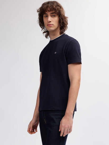 Gant Men Navy Blue Solid Round Neck Short Sleeves T-shirt