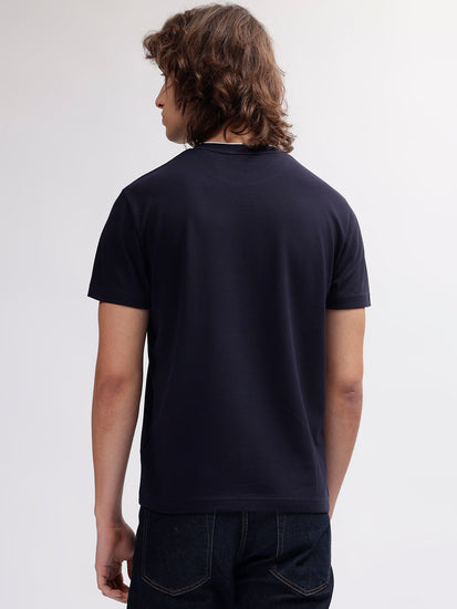 Gant Men Navy Blue Solid Round Neck Short Sleeves T-shirt