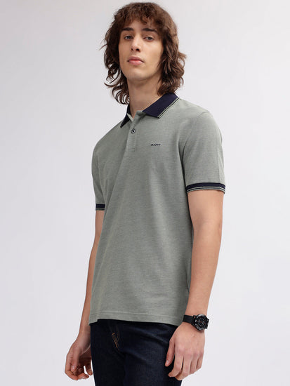 Gant Men Green Solid Polo Collar Short Sleeves T-shirt