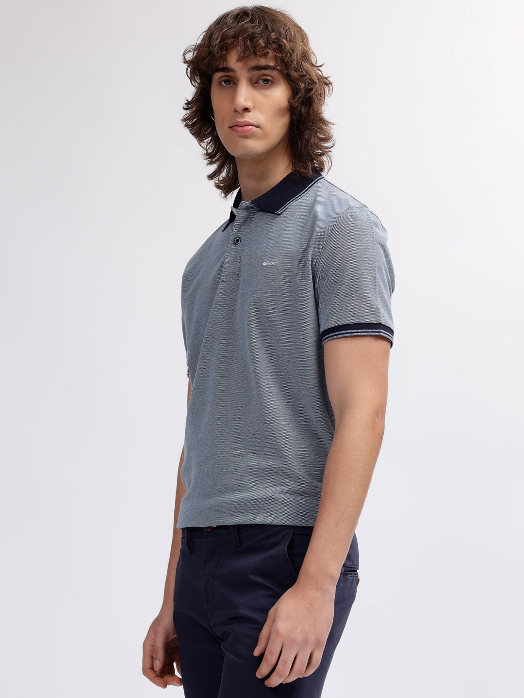 Gant Men Blue Solid Polo Collar Short Sleeves T-shirt