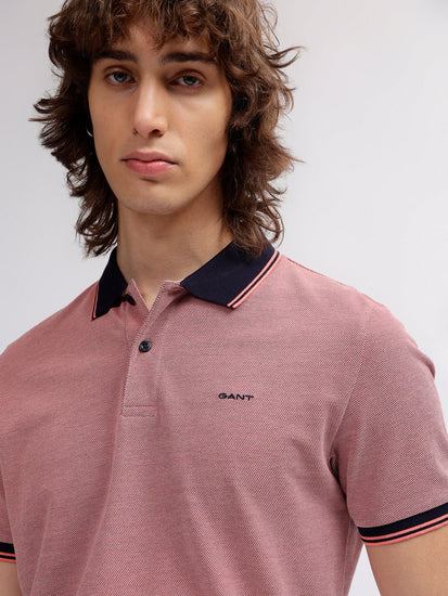 Gant Men Pink Solid Polo Collar Short Sleeves T-shirt