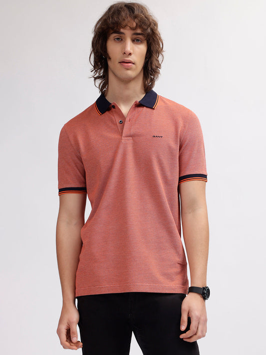 Gant Men Orange Solid Polo Collar Short Sleeves T-shirt