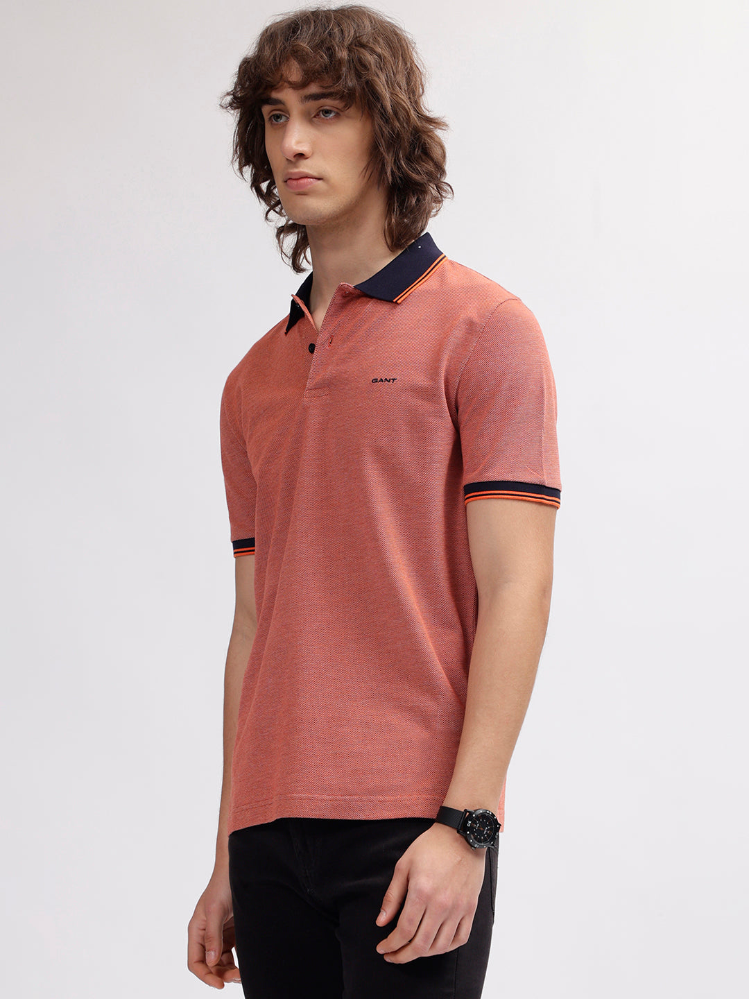 Gant Men Orange Solid Polo Collar Short Sleeves T-shirt