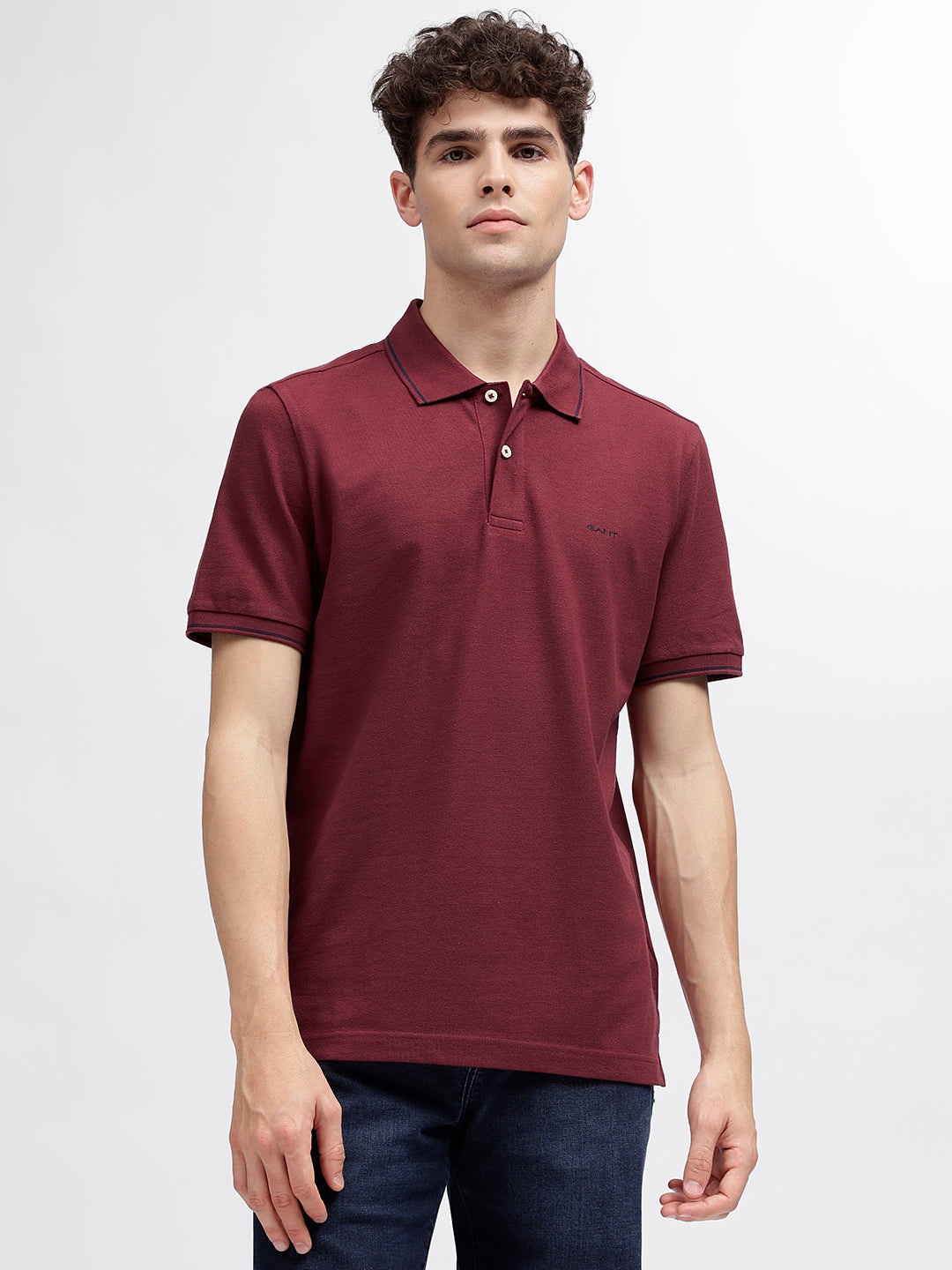 Gant Men Red Solid Polo Collar Short Sleeves T-Shirt