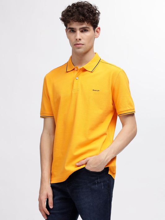 Gant Men Yellow Solid Polo Collar Short Sleeves T-Shirt