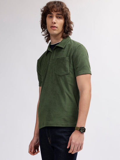 Gant Men Green Solid Polo Collar Short Sleeves T-shirt