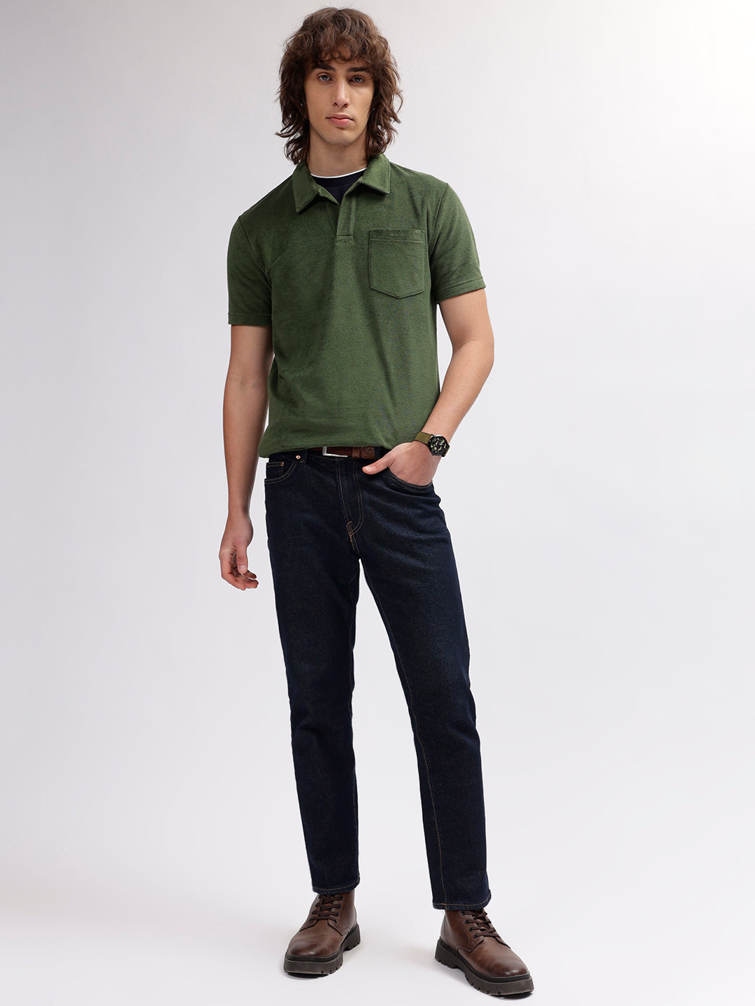 Gant Men Green Solid Polo Collar Short Sleeves T-shirt