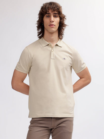 Gant Men Beige Solid Polo Collar Short Sleeves T-shirt