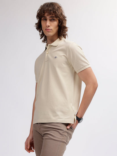 Gant Men Beige Solid Polo Collar Short Sleeves T-shirt