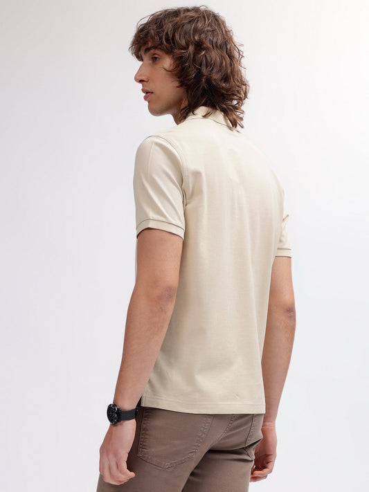 Gant Men Beige Solid Polo Collar Short Sleeves T-shirt