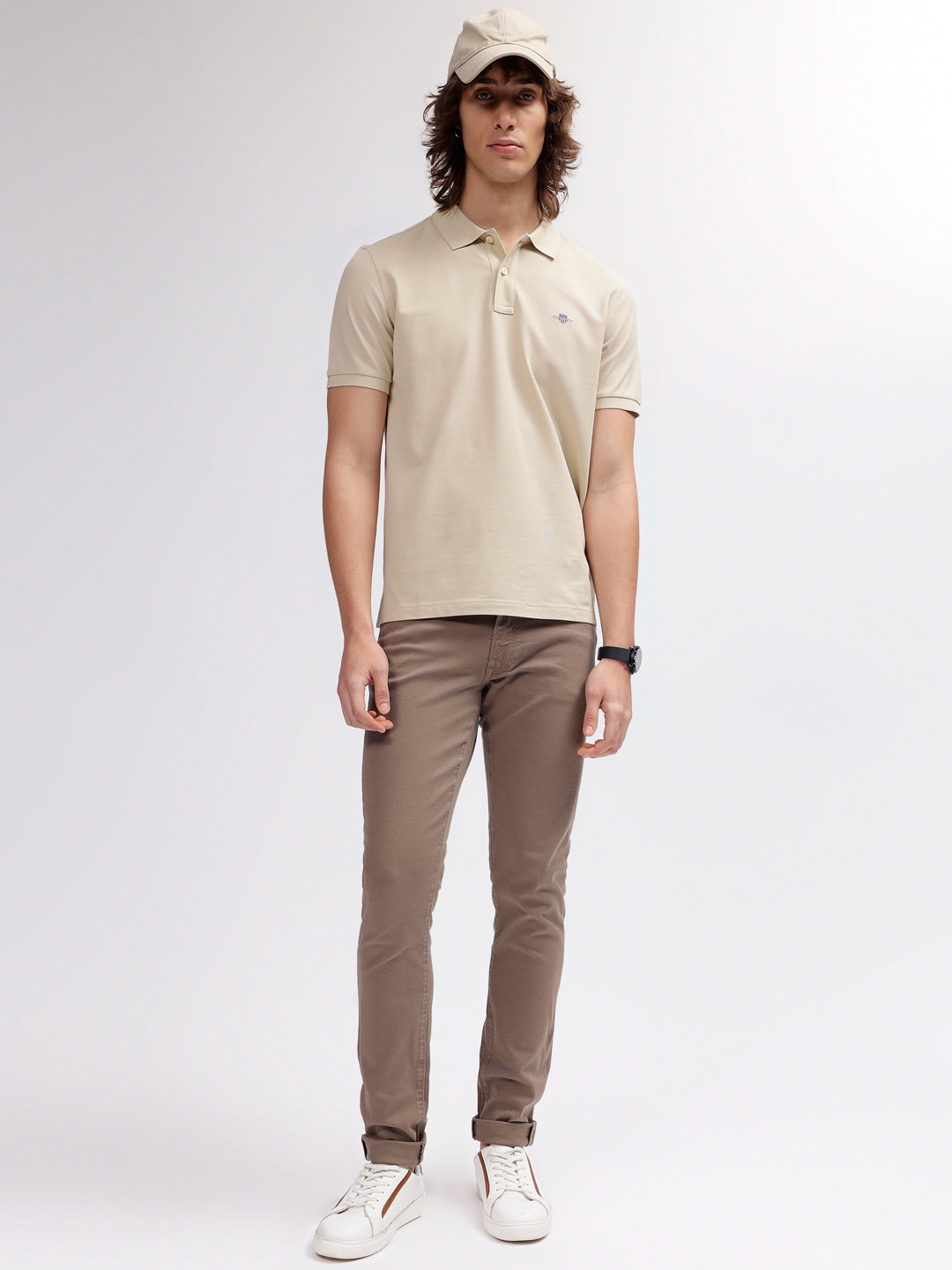 Gant Men Beige Solid Polo Collar Short Sleeves T-shirt