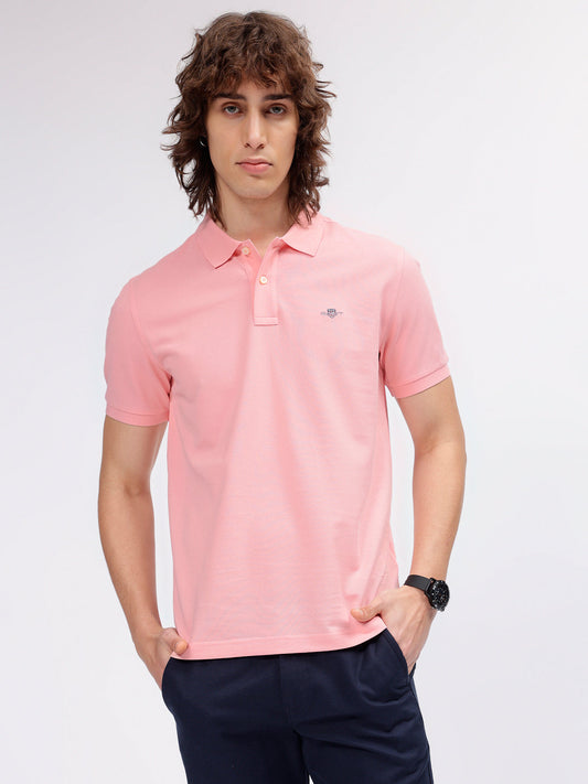 Gant Men Pink Solid Polo Collar Short Sleeves T-shirt