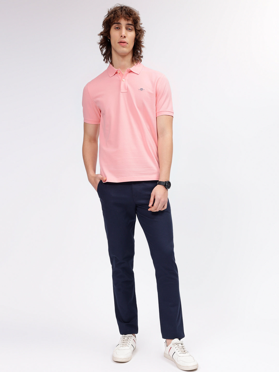 Gant Men Pink Solid Polo Collar Short Sleeves T-shirt