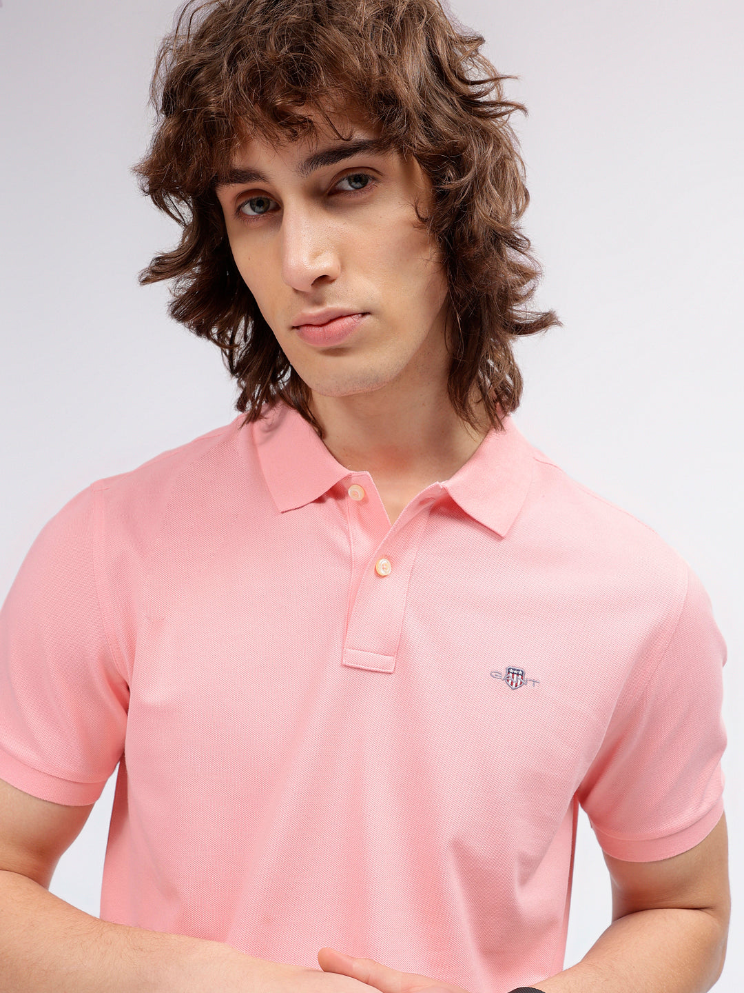 Gant Men Pink Solid Polo Collar Short Sleeves T-shirt