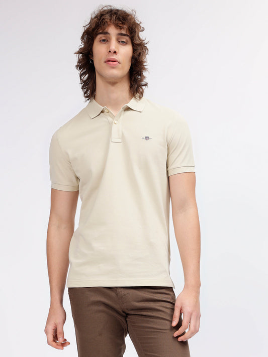 Gant Men Beige Solid Polo Collar Short Sleeves T-shirt