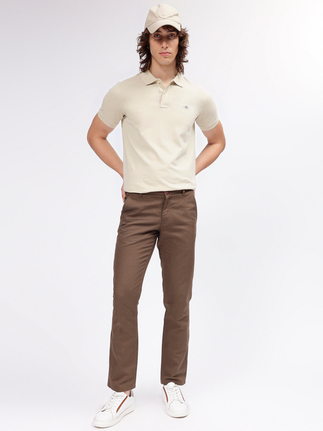 Gant Men Beige Solid Polo Collar Short Sleeves T-shirt