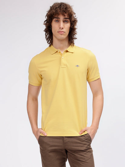 Gant Men Yellow Solid Polo Collar Short Sleeves T-shirt