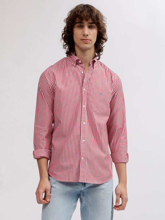 Gant Men Red Striped Button Down Collar Full Sleeves Shirt