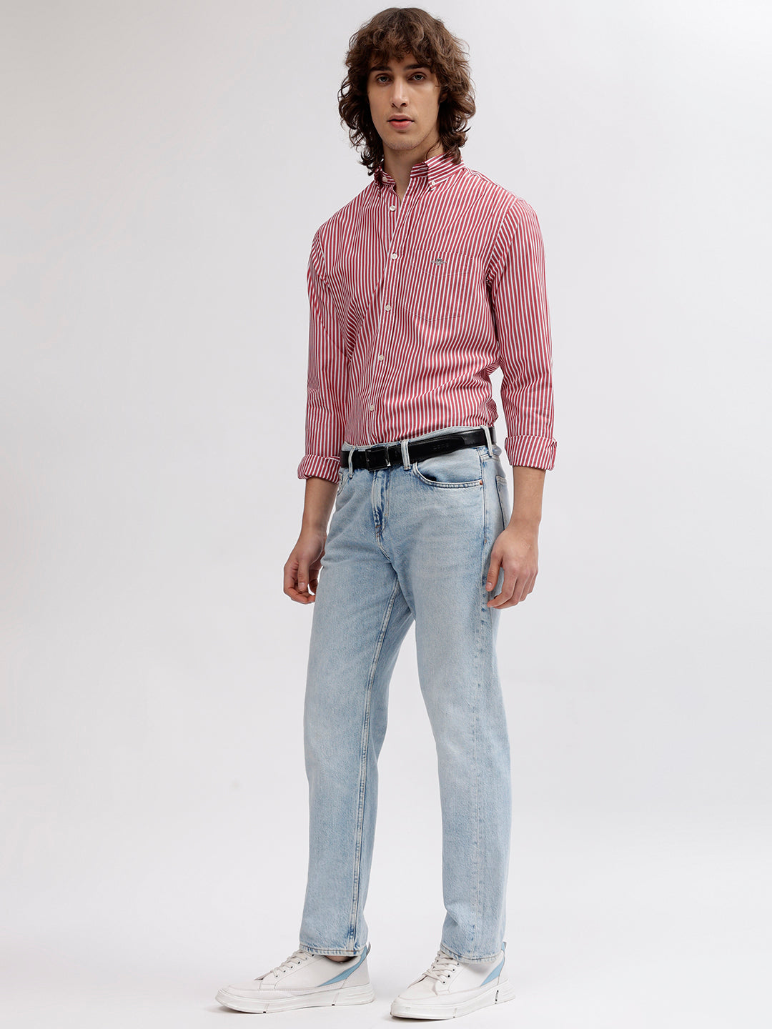 Gant Men Red Striped Button Down Collar Full Sleeves Shirt