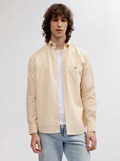 Gant Men Yellow Striped Regular fit Button Down Collar Full Sleeves Shirt