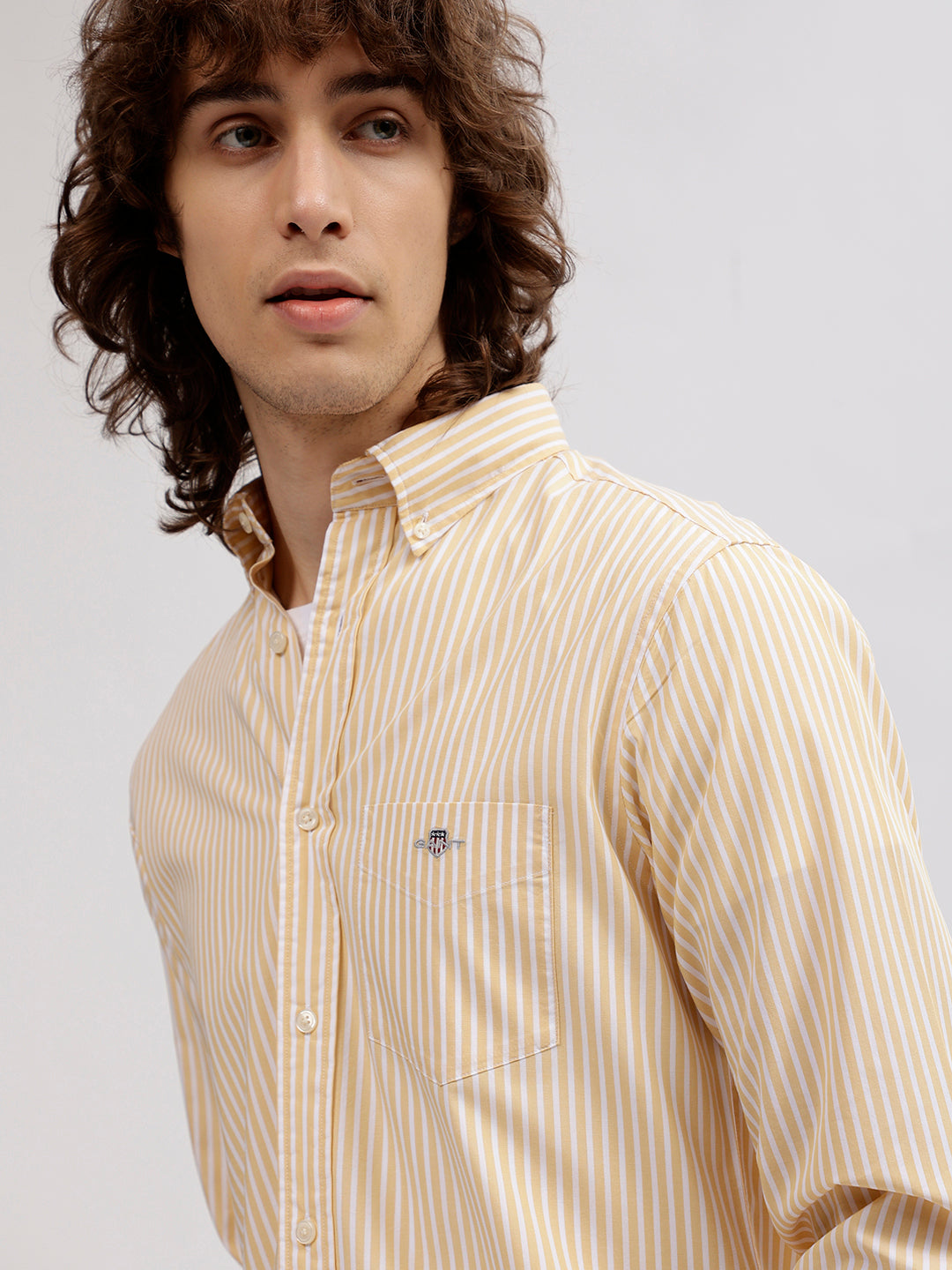 Gant Men Yellow Striped Regular fit Button Down Collar Full Sleeves Shirt