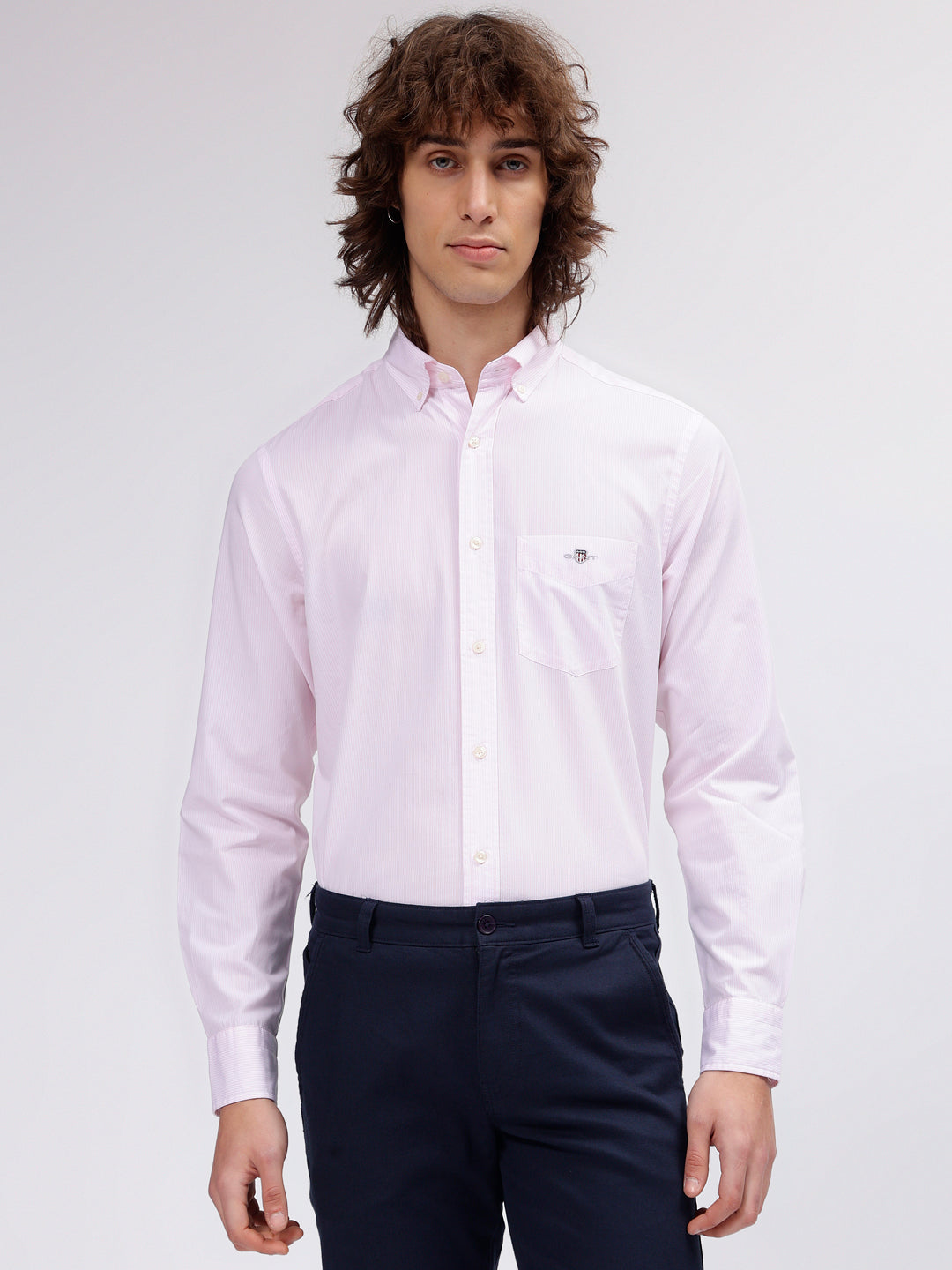 Gant Men Pink Striped Button-down Collar Long Sleeves Shirt