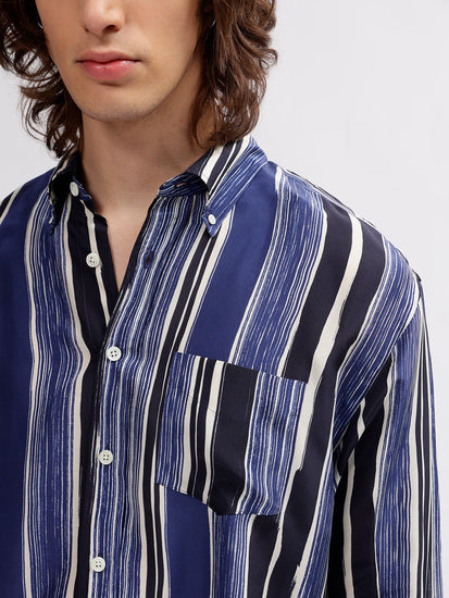 Gant Men Blue Striped Button Down Collar Full Sleeves Shirt