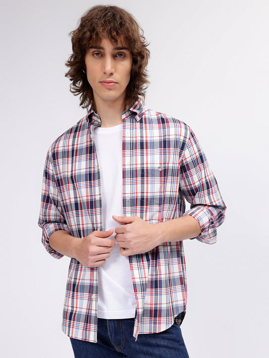 Gant Men Multi Color Checked Button-down Collar Long Sleeves Shirt