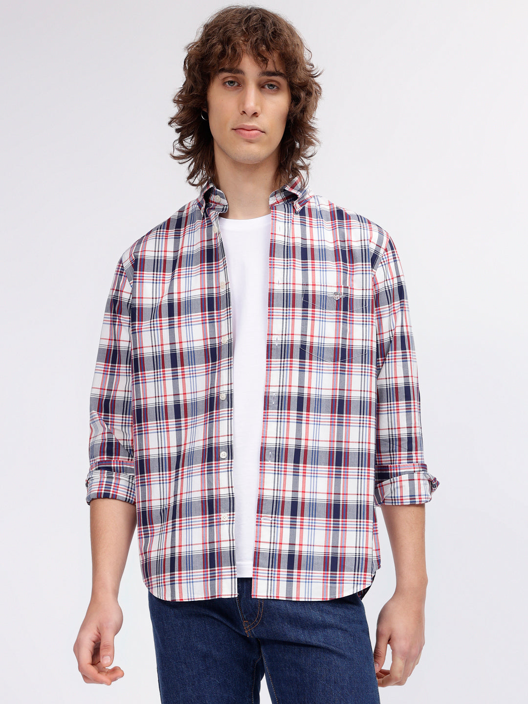 Gant Men Multi Color Checked Button-down Collar Long Sleeves Shirt