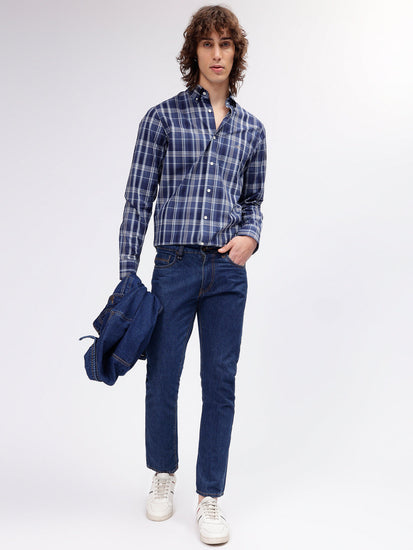 Gant Men Blue Checked Button-down Collar Long Sleeves Shirt