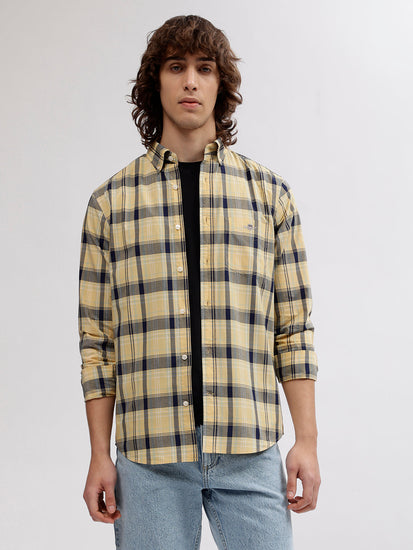 Gant Men Yellow Checked Button Down Collar Full Sleeves Shirt