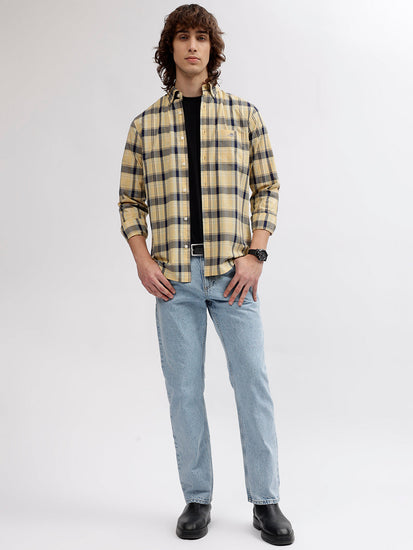 Gant Men Yellow Checked Button Down Collar Full Sleeves Shirt