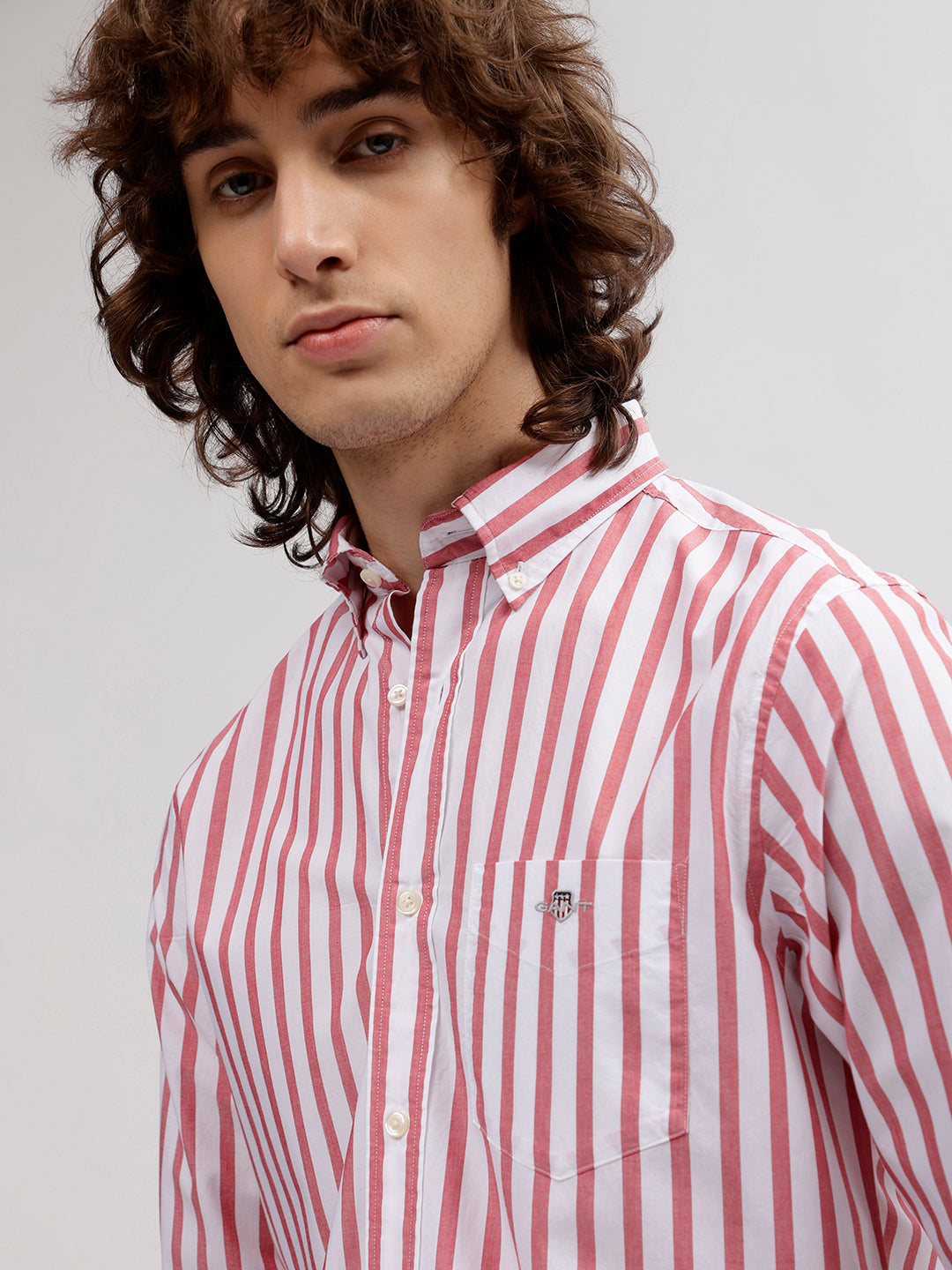 Gant Men Red Striped Button Down Collar Full Sleeves Shirt