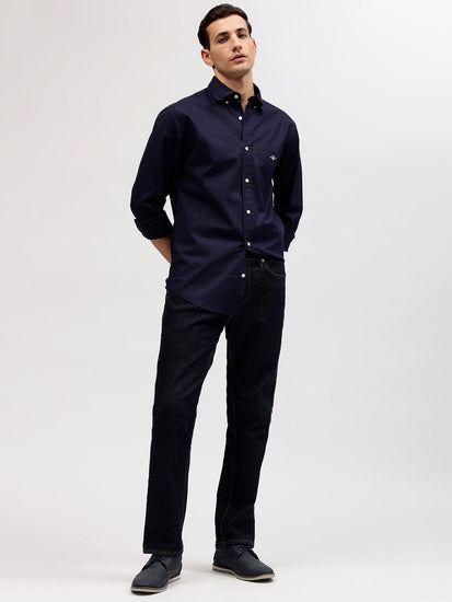 Gant Men Blue Solid Button-down Collar Full Sleeves Linen Shirt