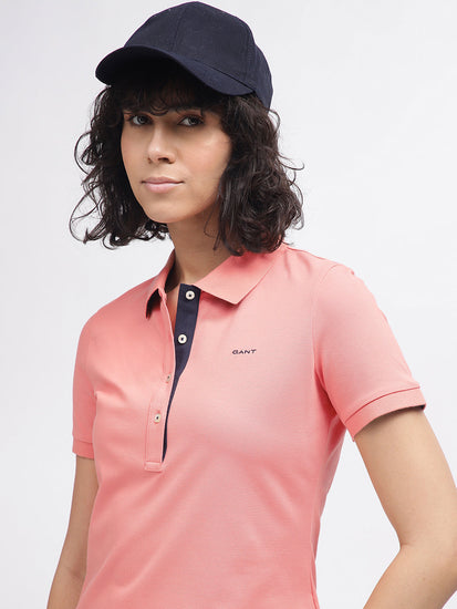 Gant Women Pink Solid Polo Collar Short Sleeves T-Shirt