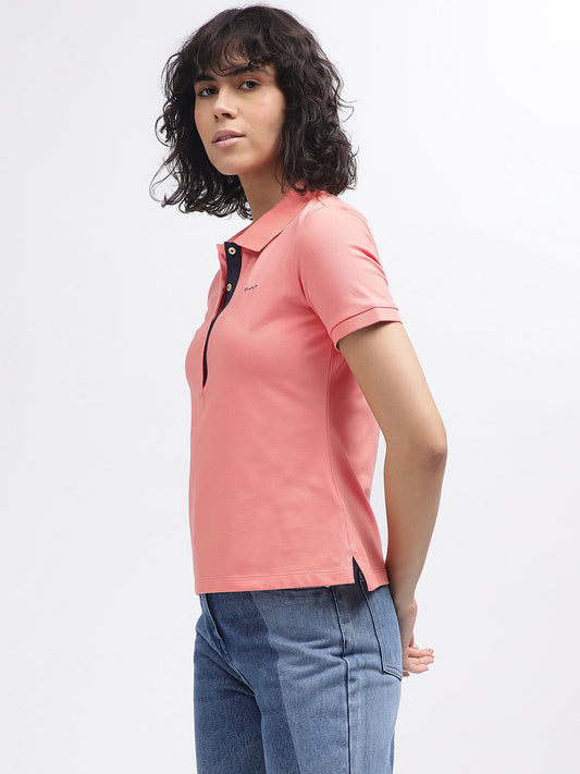 Gant Women Pink Solid Polo Collar Short Sleeves T-Shirt