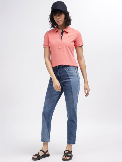 Gant Women Pink Solid Polo Collar Short Sleeves T-Shirt