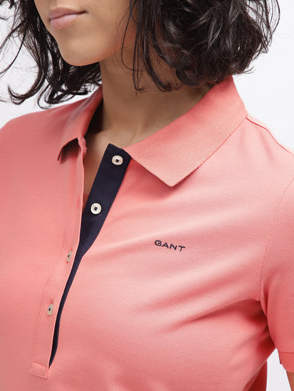 Gant Women Pink Solid Polo Collar Short Sleeves T-Shirt