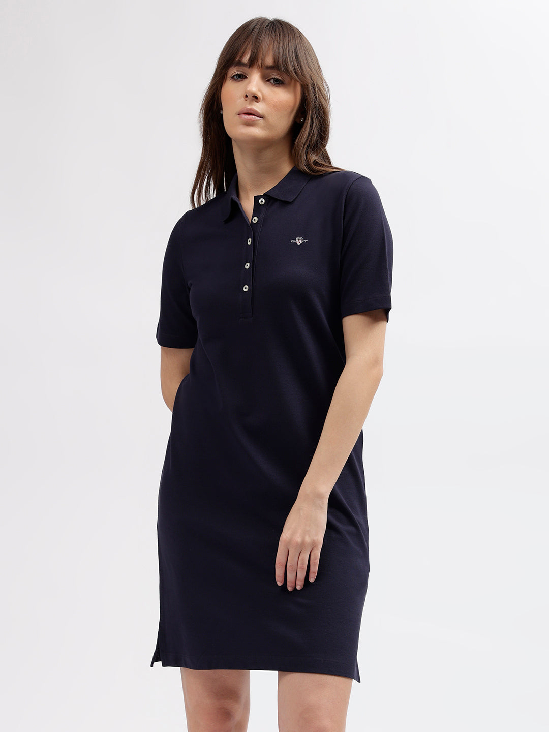 Gant Women Navy Blue Solid Polo Collar Short Sleeves Dress