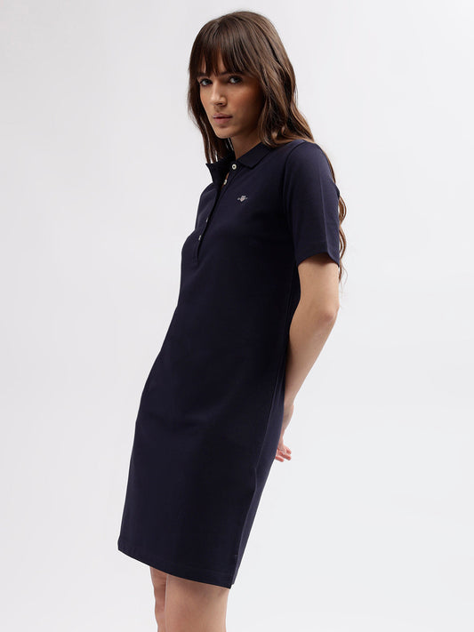 Gant Women Navy Blue Solid Polo Collar Short Sleeves Dress