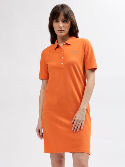 Gant Women Orange Solid Polo Collar Short Sleeves Dress