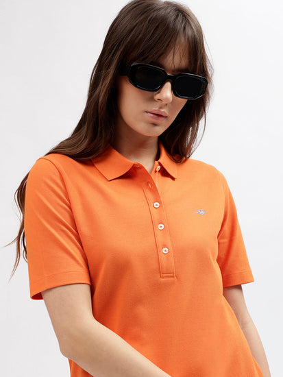 Gant Women Orange Solid Polo Collar Short Sleeves Dress