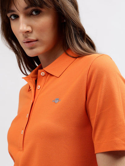 Gant Women Orange Solid Polo Collar Short Sleeves Dress