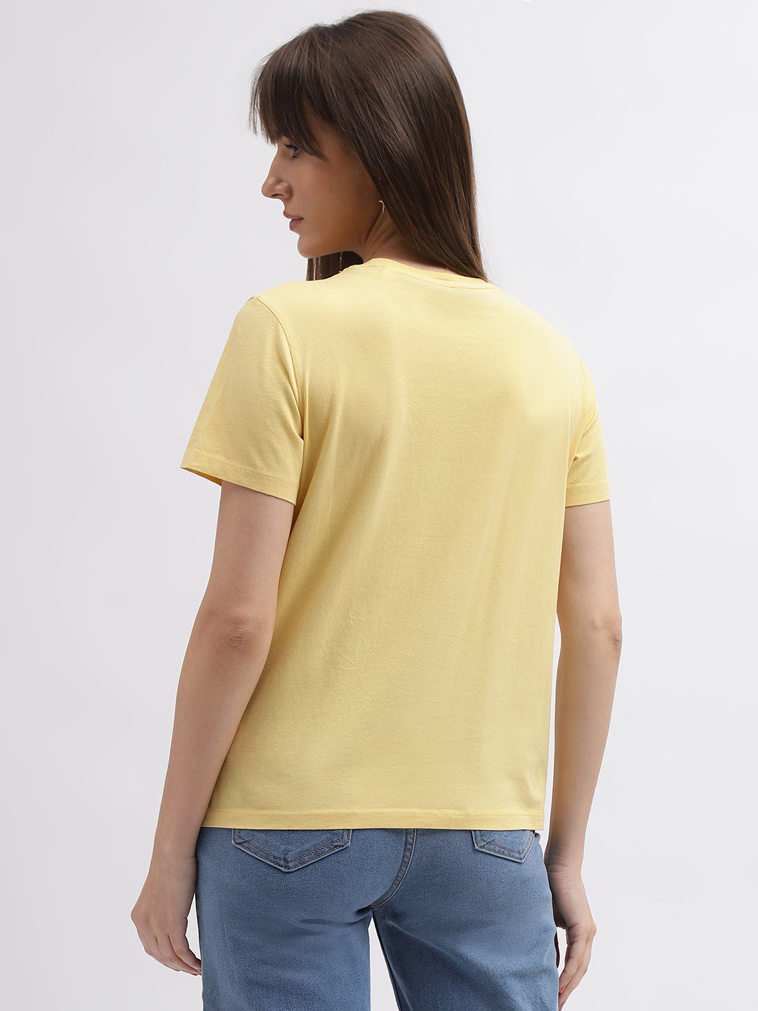 Gant Women Yellow Solid Round Neck Short Sleeves T-Shirt