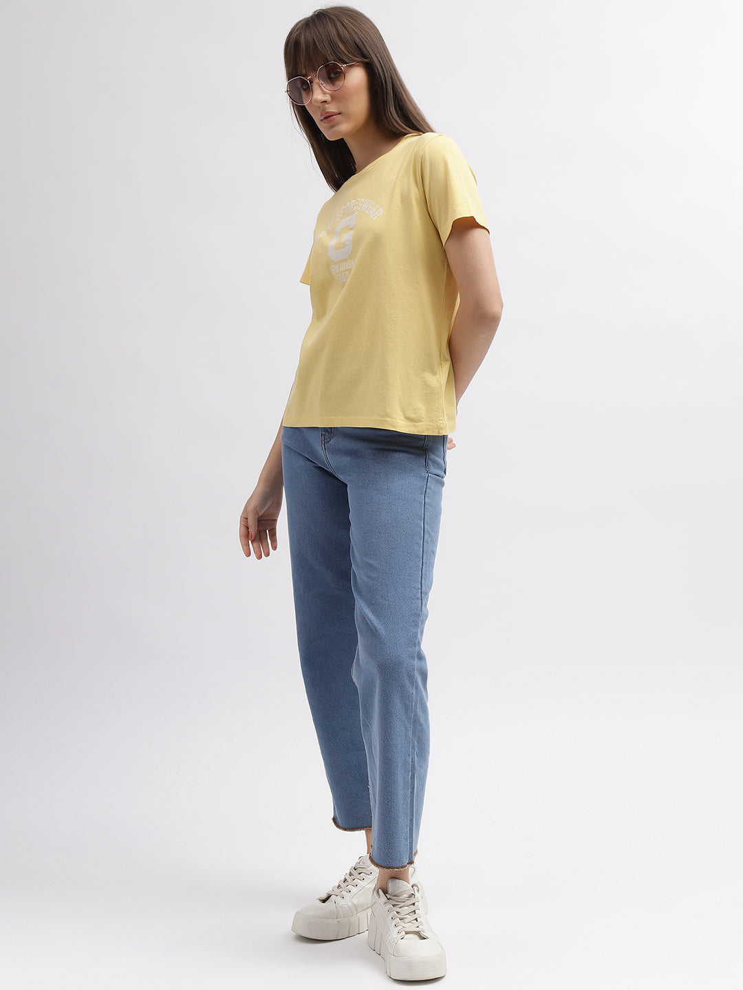 Gant Women Yellow Solid Round Neck Short Sleeves T-Shirt