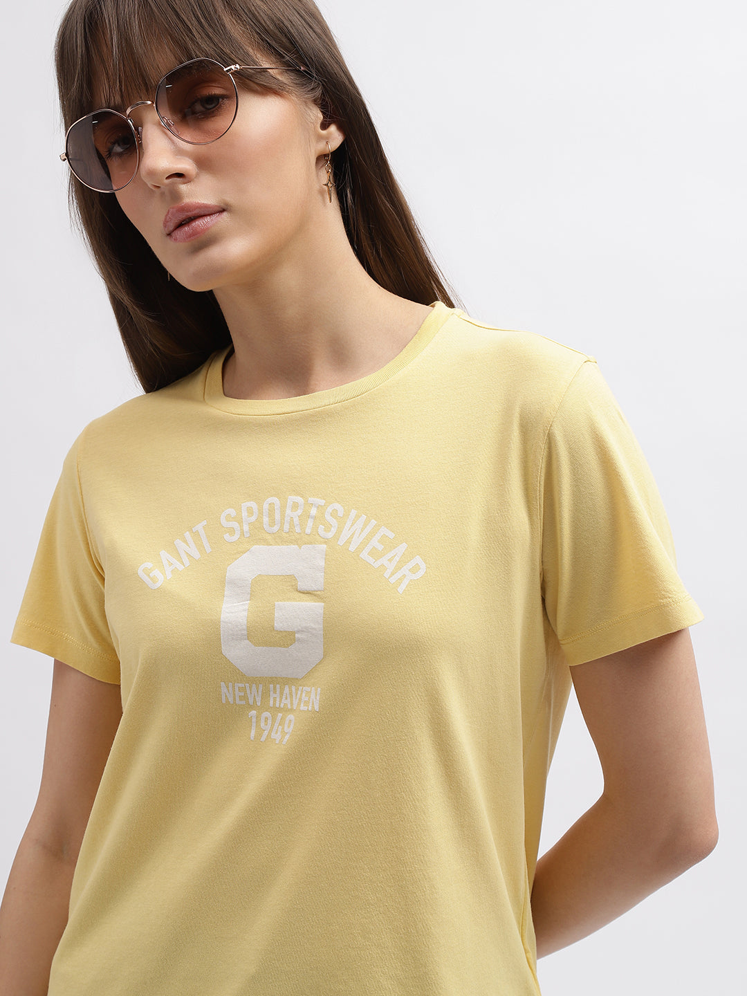 Gant Women Yellow Solid Round Neck Short Sleeves T-Shirt