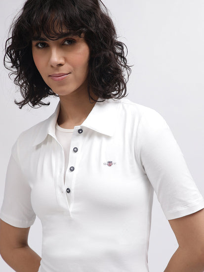 Gant Women White Solid Polo Collar Short Sleeves T-Shirt